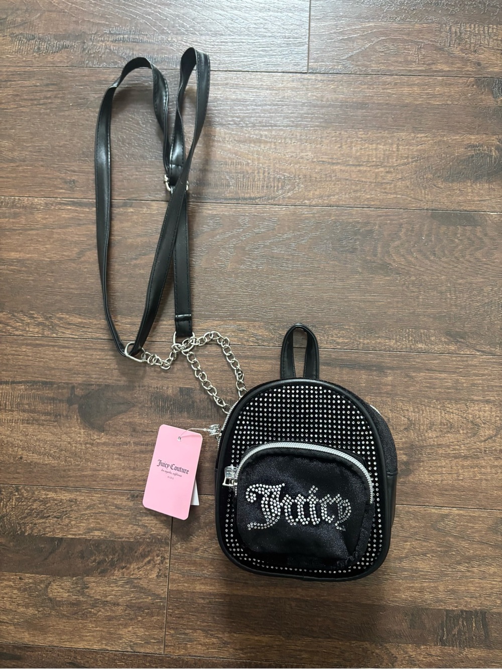 Juicy Couture Black Mini Rhinestone Logo Backpack - Picture 2 of 4